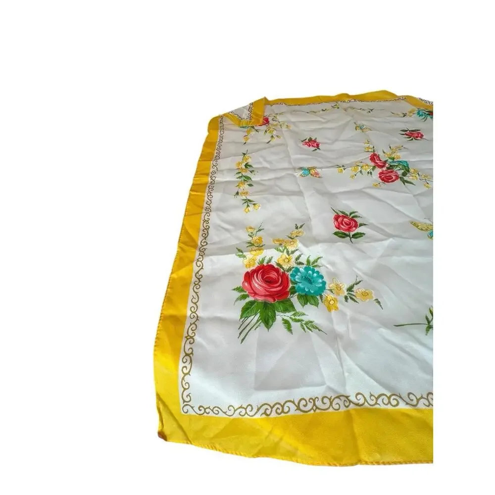Vintage 50s Rayon Floral‎ Scarf Hand Rolled Edge WPL 10360 Made Japan 30